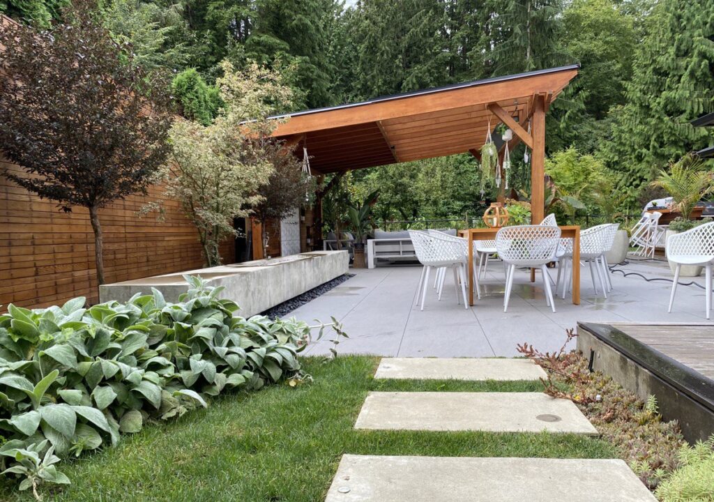 Butterfly Garden project - Landscape design with a patio and a wooden pergola